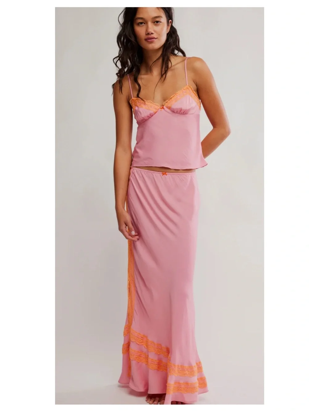 🆕 FP Intimately Maxi Skirt Set Lingerie Slip Camisole neon WISH YOU WERE HERE XL
